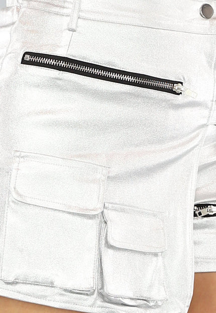 NEW0506 Zilveren Metallic Cargo Skort met Overslag