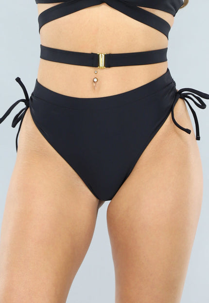 NEW0506 Zwart Scrunch Bikini Broekje met Strikdetails