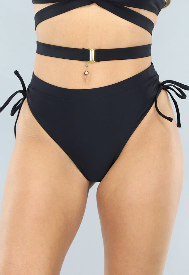 NEW0506 Zwart Scrunch Bikini Broekje met Strikdetails