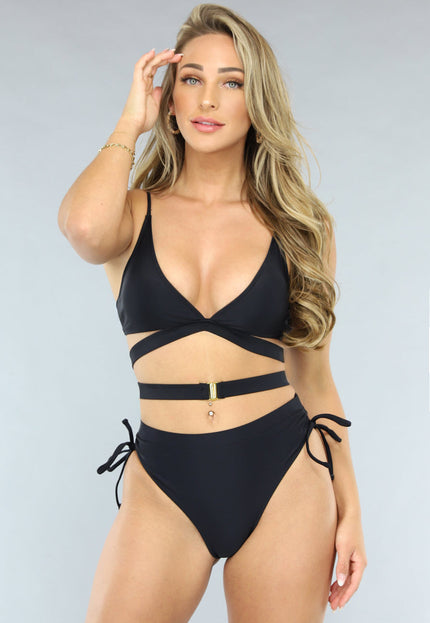 NEW0506 Zwart Scrunch Bikini Broekje met Strikdetails