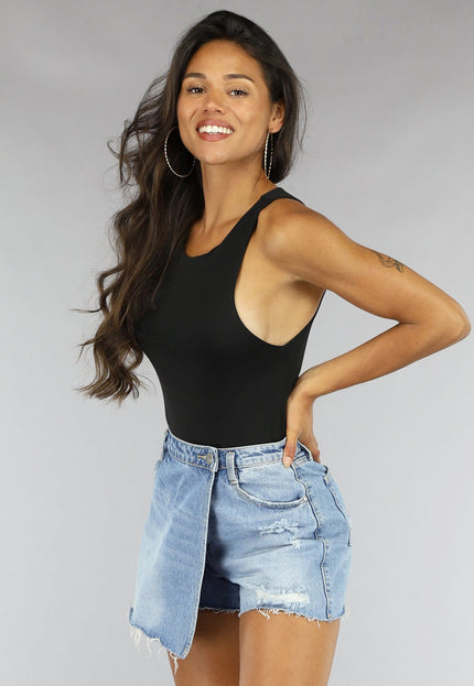 NEW0507 Zwarte Bodysuit van Stretch Stof