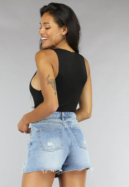 NEW0507 Zwarte Bodysuit van Stretch Stof