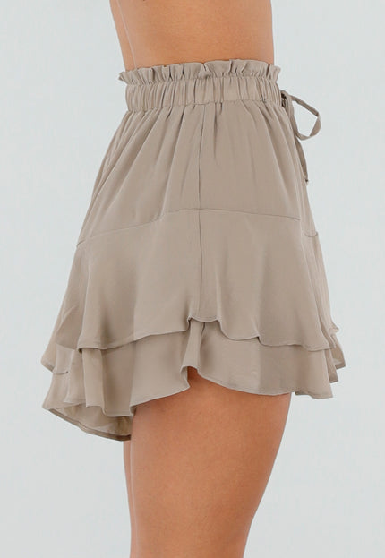 NEW050826 Beige Ruffle Skort met Strikkoord