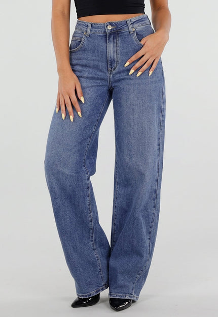 NEW050826 Blauwe Barrel Jeans met Hoge Taille