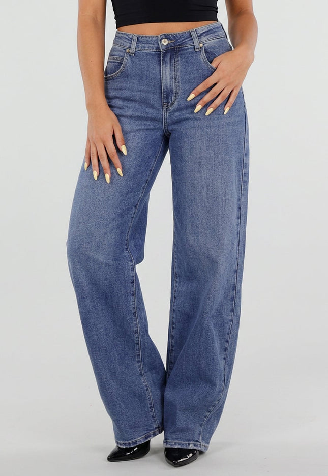 NEW050826 Blauwe Barrel Jeans met Hoge Taille