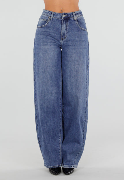 NEW050826 Blauwe Barrel Jeans met Hoge Taille