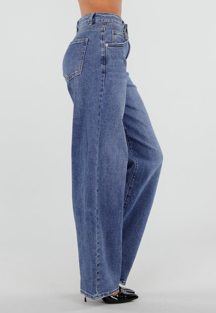NEW050826 Blauwe Barrel Jeans met Hoge Taille