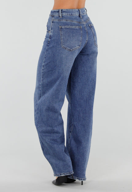 NEW050826 Blauwe Barrel Jeans met Hoge Taille