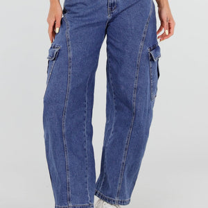 NEW050826 Blauwe Cargo Barrel Jeans