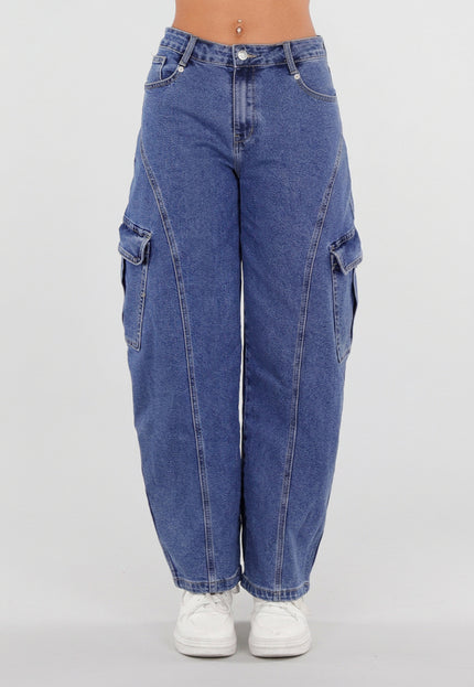 NEW050826 Blauwe Cargo Barrel Jeans