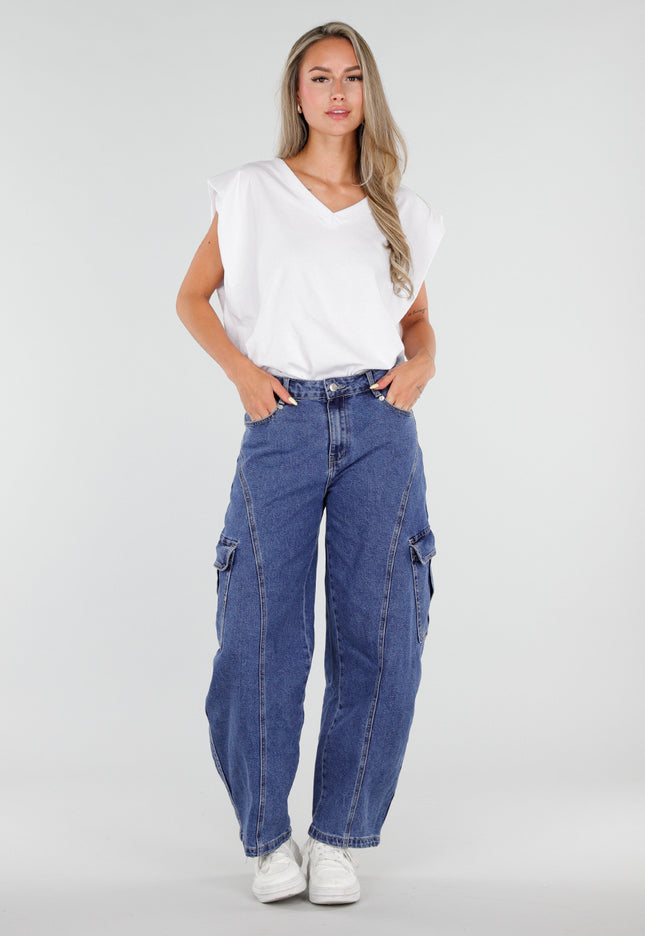 NEW050826 Blauwe Cargo Barrel Jeans