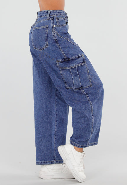 NEW050826 Blauwe Cargo Barrel Jeans