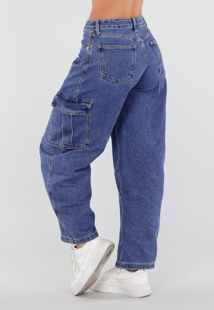NEW050826 Blauwe Cargo Barrel Jeans