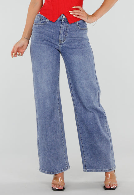 NEW050826 Blauwe Wide Leg Jeans met Ster Detail