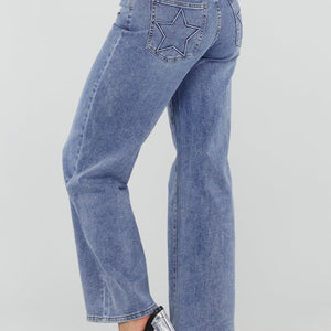 NEW050826 Blauwe Wide Leg Jeans met Ster Detail