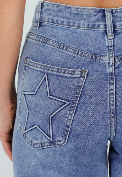 NEW050826 Blauwe Wide Leg Jeans met Ster Detail