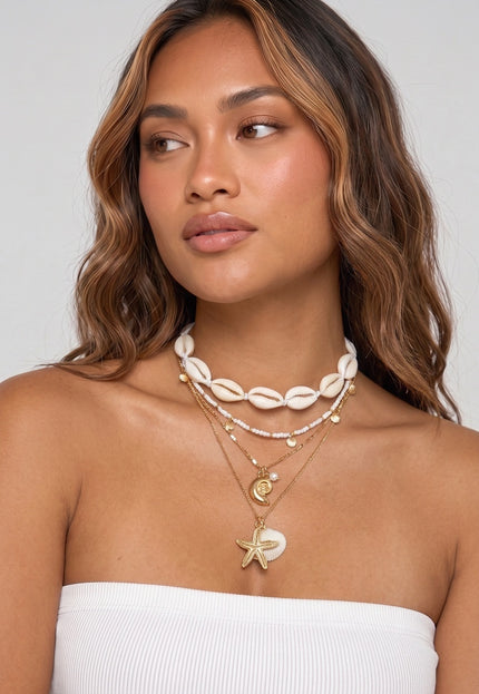 NEW050826 Gouden Kettingen Set met Schelpen