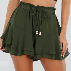 NEW050826 Olijfgroene Ruffle Skort met Strikkoord