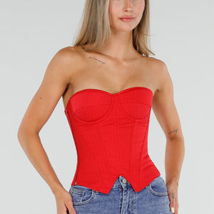 NEW050826 Rood Gestreept Strapless Korset
