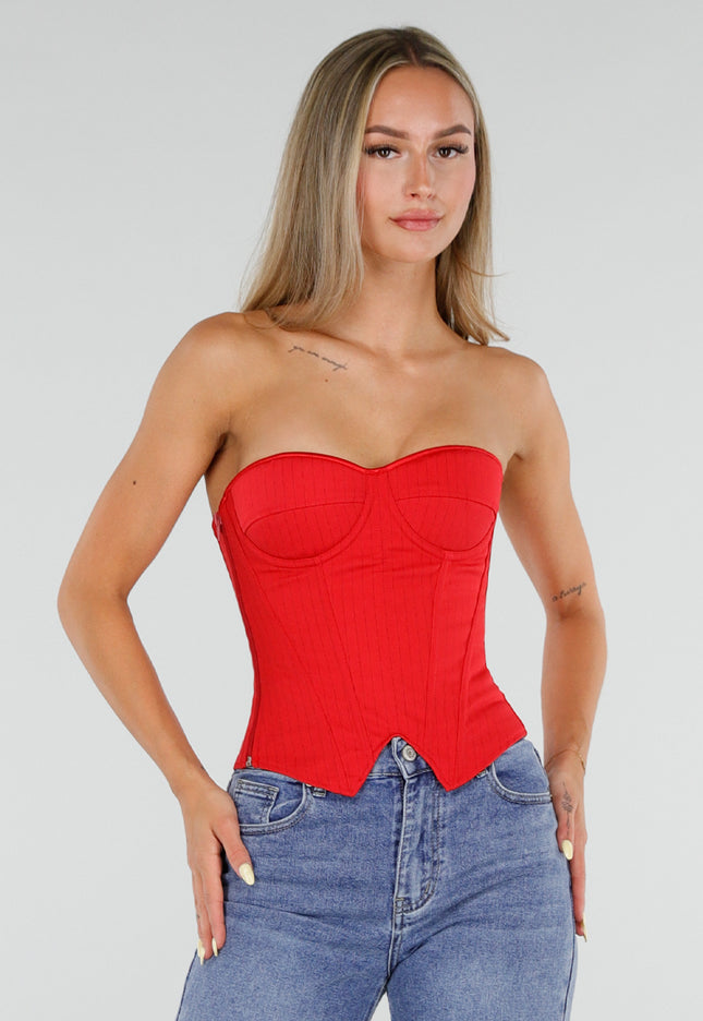 NEW050826 Rood Gestreept Strapless Korset