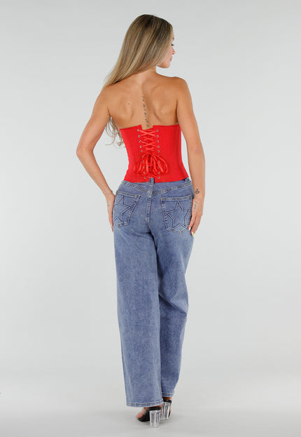 NEW050826 Rood Gestreept Strapless Korset