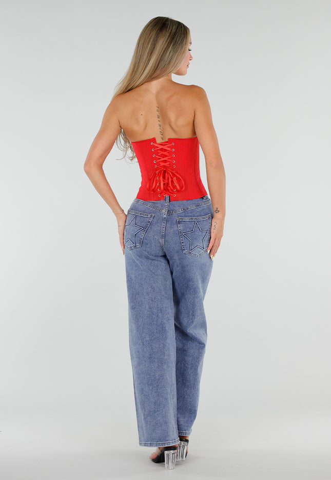 NEW050826 Rood Gestreept Strapless Korset