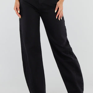 NEW050826 Tall Zwarte Barrel Jeans met Hoge Taille