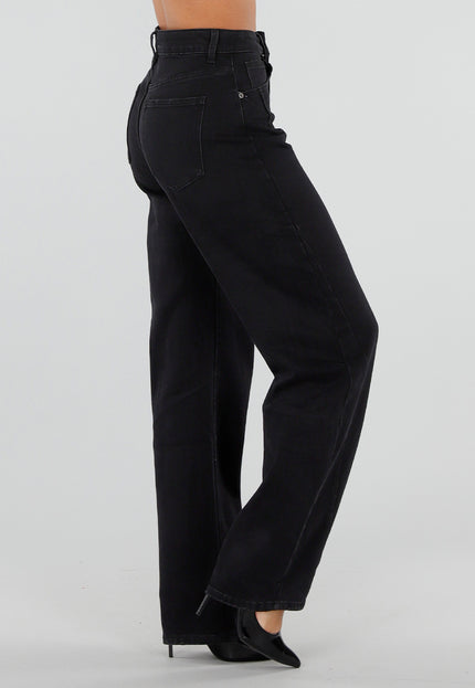 NEW050826 Tall Zwarte Barrel Jeans met Hoge Taille