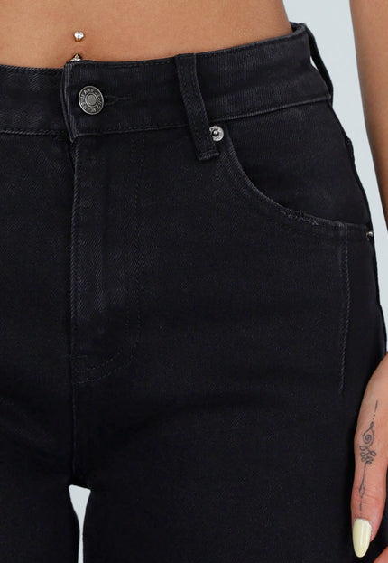NEW050826 Tall Zwarte Barrel Jeans met Hoge Taille