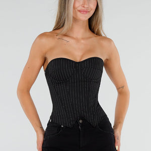 NEW050826 Zwart Gestreept Strapless Korset