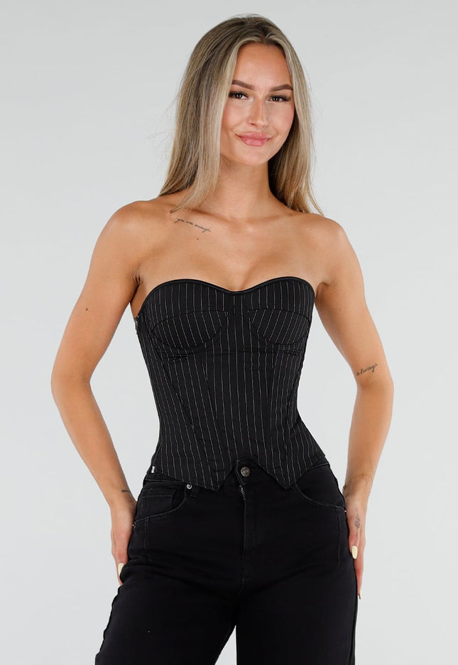 NEW050826 Zwart Gestreept Strapless Korset