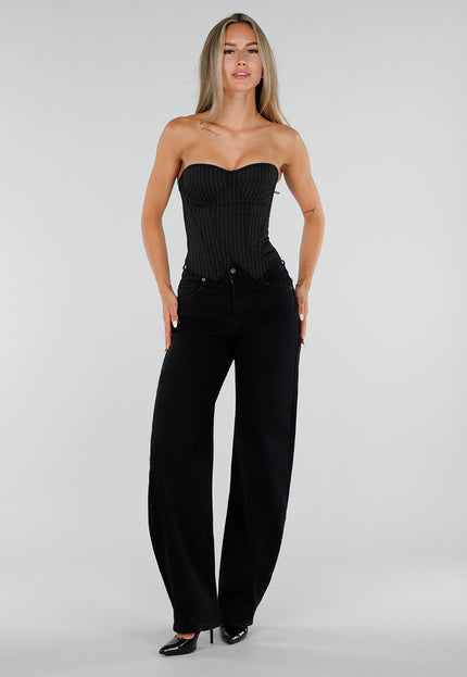 NEW050826 Zwart Gestreept Strapless Korset