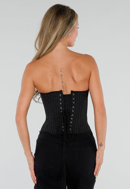 NEW050826 Zwart Gestreept Strapless Korset