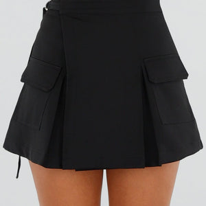 NEW050826 Zwarte Cargo Skort met Plooien