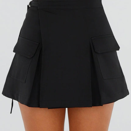 NEW050826 Zwarte Cargo Skort met Plooien