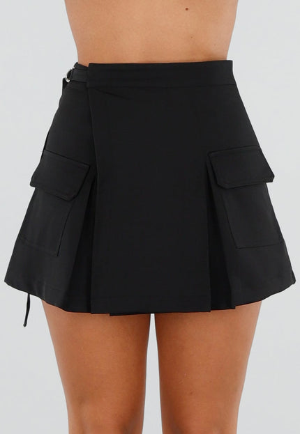 NEW050826 Zwarte Cargo Skort met Plooien