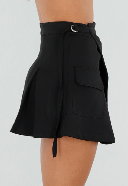 NEW050826 Zwarte Cargo Skort met Plooien