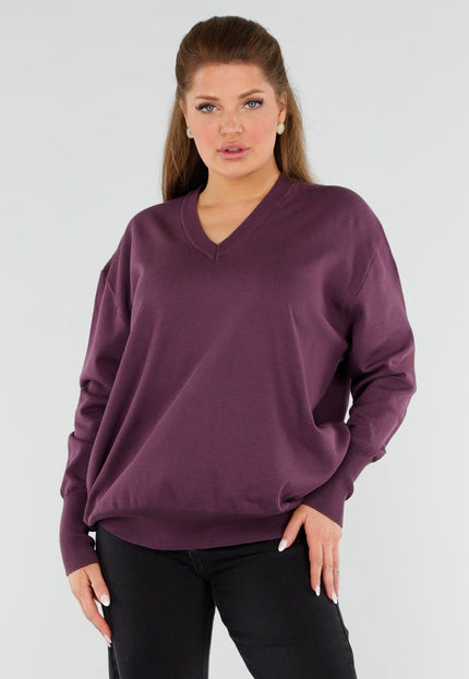 NEW051125 Aubergine Sweater met V-hals