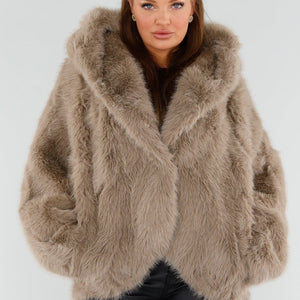 NEW051125 Beige Faux Fur Jas