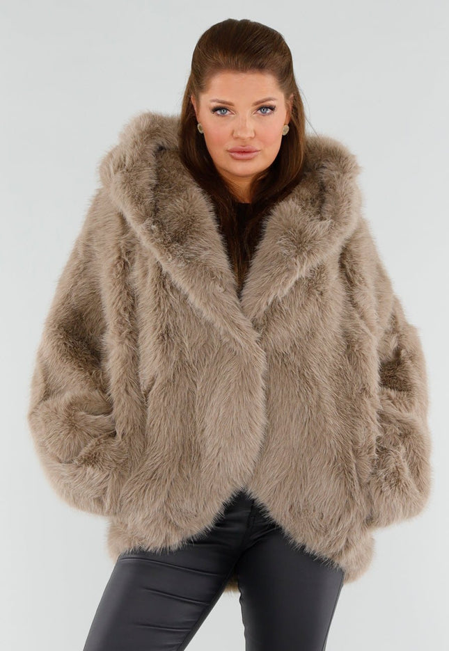 NEW051125 Beige Faux Fur Jas