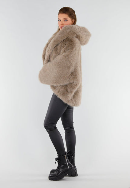 NEW051125 Beige Faux Fur Jas