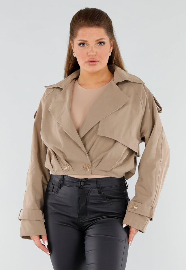 NEW051125 Beige Korte Trenchcoat