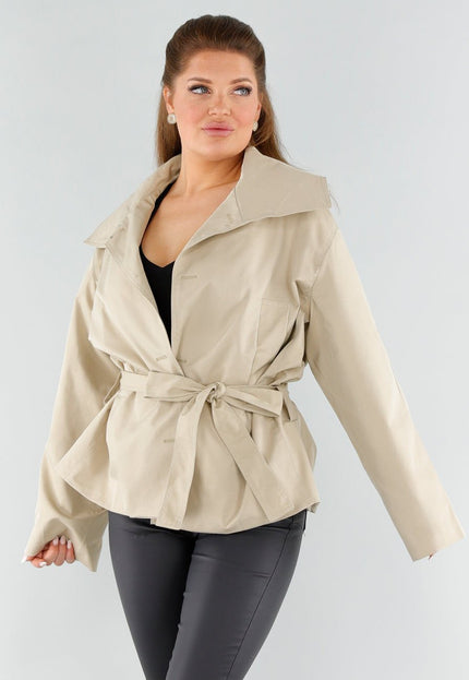 NEW051125 Beige Oversized Cropped Trenchcoat