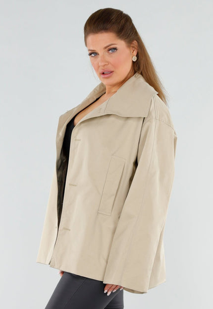 NEW051125 Beige Oversized Cropped Trenchcoat