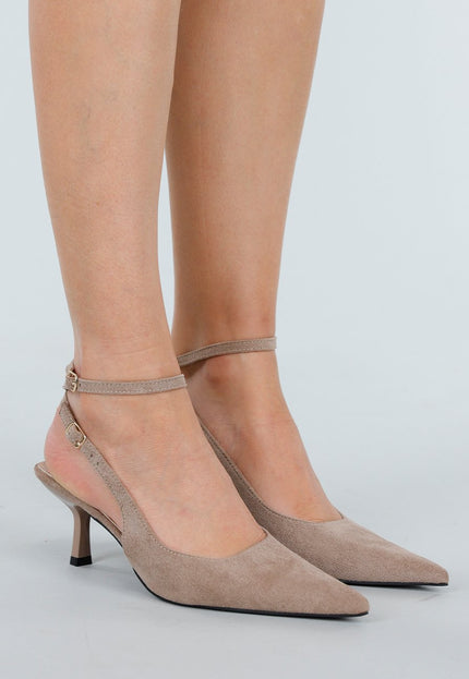 NEW051125 Beige Suede Pumps met Enkelbandje