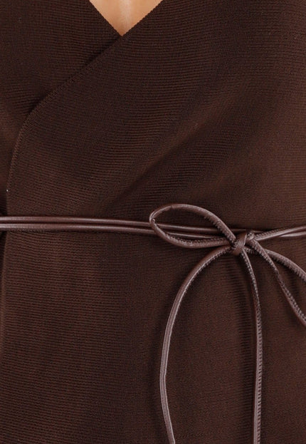 NEW051125 Bruine Overslag Trui met Ceintuur