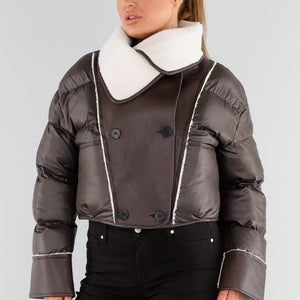 NEW051125 Bruine Pufferjas met Sherpa Kraag