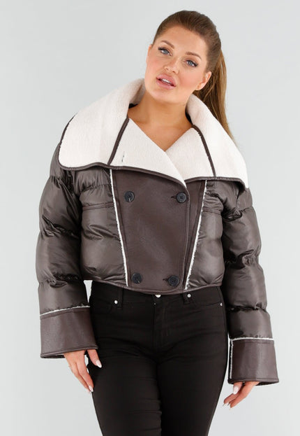 NEW051125 Bruine Pufferjas met Sherpa Kraag