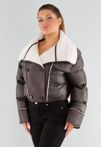 NEW051125 Bruine Pufferjas met Sherpa Kraag