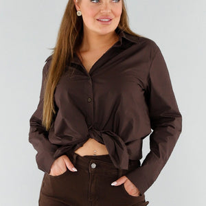 NEW051125 Chocoladebruine Blouse met Lange Mouwen